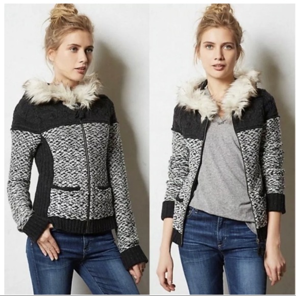 Anthropologie Jackets & Blazers - Anthro Sleeping on Snow Hooded Sweater Jacket